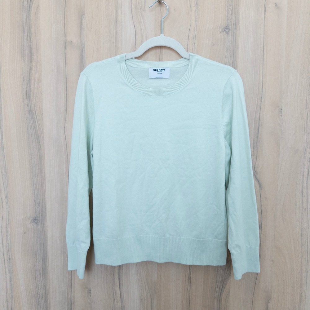 Old Navy Womens Sweater L Petite Mint Green SoSoft Lite Crewneck Cozy Preppy
